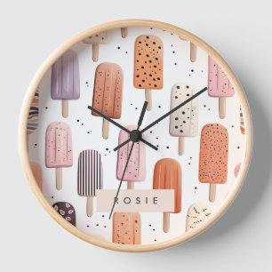 Monogram Personalised Cute Popsicle Pattern  Clock