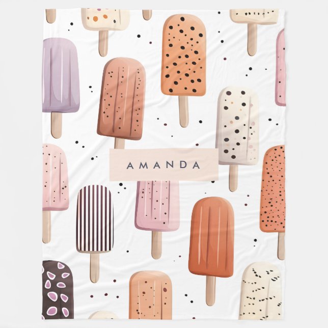 Monogram Personalised Cute Popsicle Pattern  Fleece Blanket (Front)
