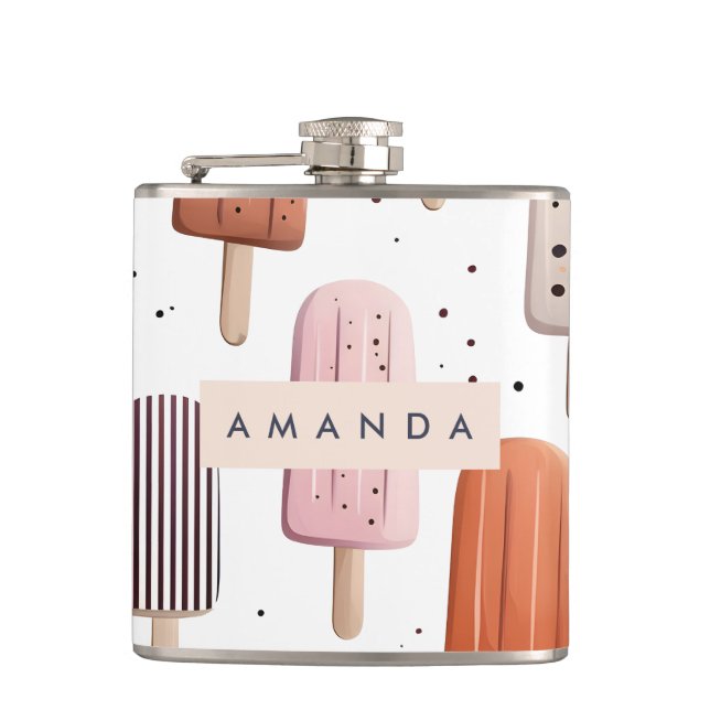 Monogram Personalised Cute Popsicle Pattern  Hip Flask (Front)