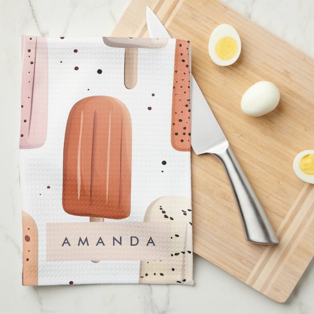 Monogram Personalised Cute Popsicle Pattern  Tea Towel (Quarter Fold)