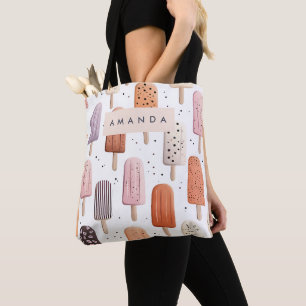 Monogram Personalised Cute Popsicle Pattern Tote Bag