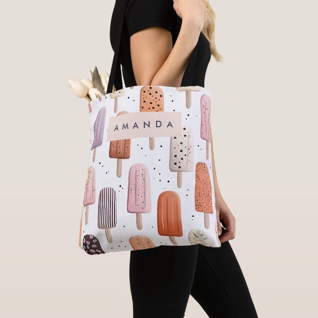 Monogram Personalised Cute Popsicle Pattern  Tote Bag (Close Up)