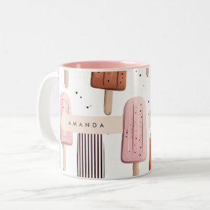 Monogram Personalised Cute Popsicle Pattern Two-Tone Coffee Mug