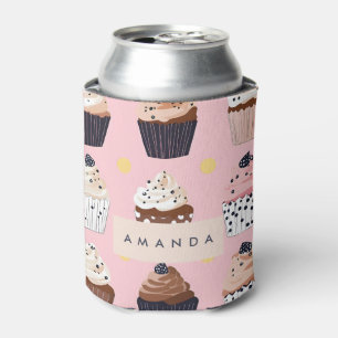 Monogram Personalised Cute Sweet Cupcake Can Cooler