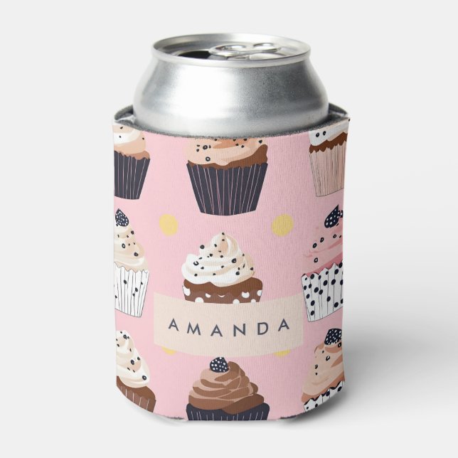 Monogram Personalised Cute Sweet Cupcake  Can Cooler (Can Front)