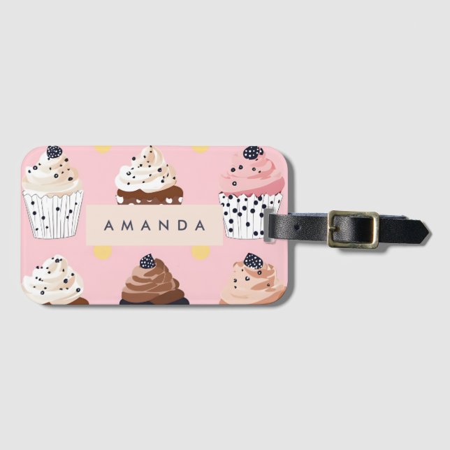 Monogram Personalised Cute Sweet Cupcake  Luggage Tag (Front Horizontal)