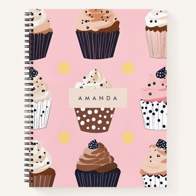Monogram Personalised Cute Sweet Cupcake  Notebook (Front)