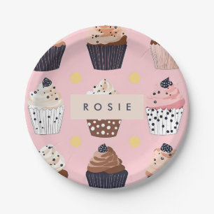 Monogram Personalised Cute Sweet Cupcake Paper Plate