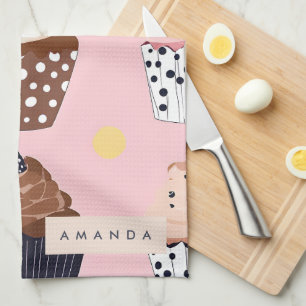 Monogram Personalised Cute Sweet Cupcake Tea Towel