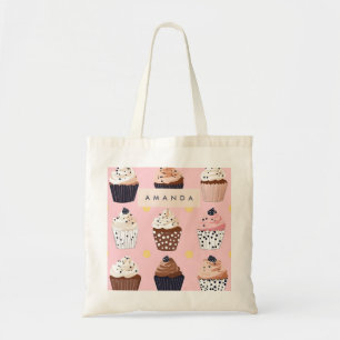 Monogram Personalised Cute Sweet Cupcake Tote Bag