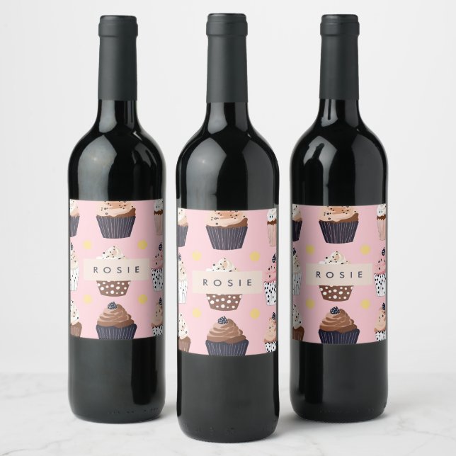 Monogram Personalised Cute Sweet Cupcake  Wine Label (Bottles)