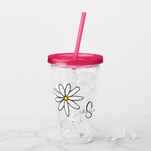 Monogram Personalised Daisy Doodle Gift Acrylic Tumbler