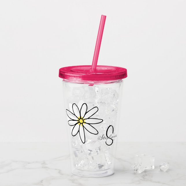 Monogram Personalised Daisy Doodle Gift Acrylic Tumbler (Back Ice)