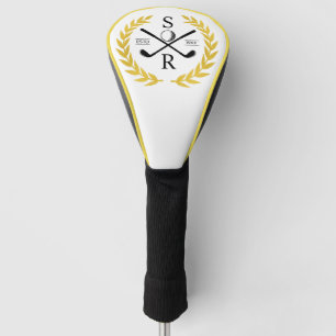 Monogram Personalised Elegant Golf Gold Wreath   Golf Head Cover