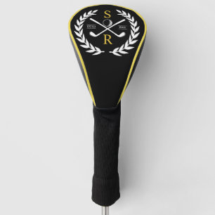 Monogram Personalised Elegant Golf Gold Wreath  Golf Head Cover