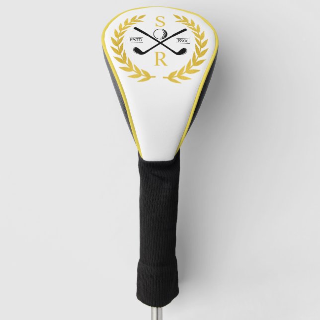Monogram Personalised Elegant Golf Gold Wreath   Head Cover (Front)