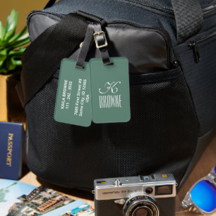 Monogram Personalised Green and White Design Luggage Tag
