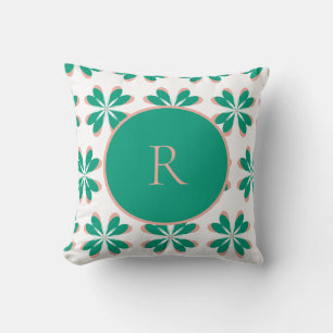 Monogram Personalised Green Floral Cushion