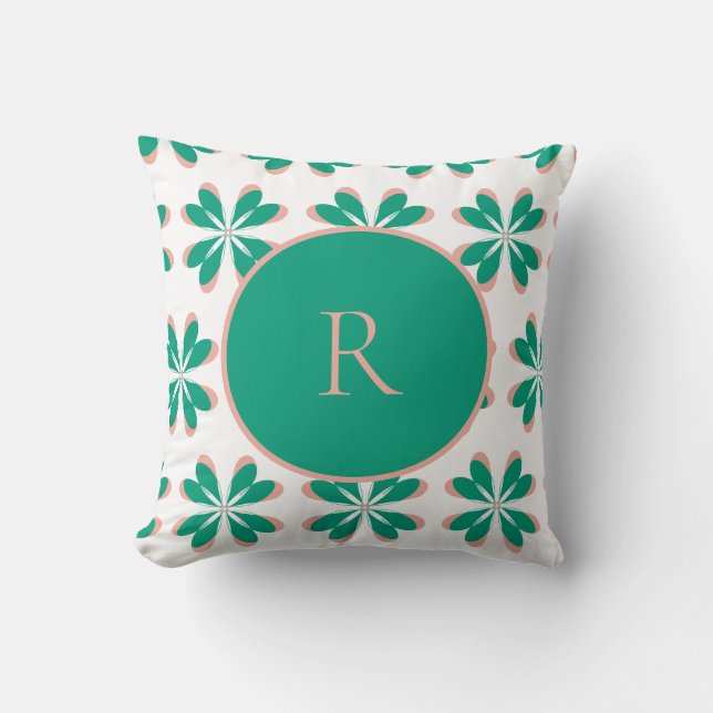 Monogram Personalised Green Floral Cushion (Front)