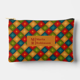 Monogram personalised initial name square pattern accessory pouch