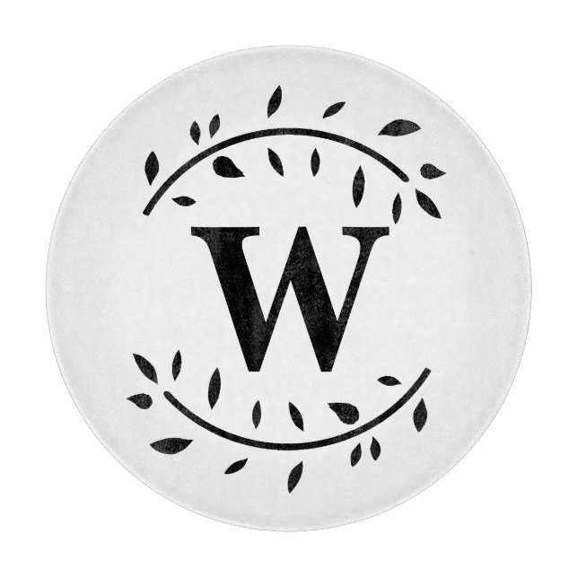Monogram Personalised Leaf Wreath Cutting Board (Front)
