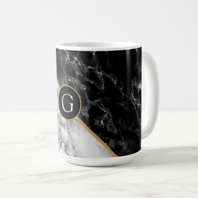 Monogram personalised Letter Marble Coffee Mug (Front Right)