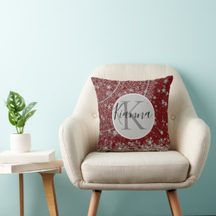 Monogram Personalised Mandala with Stars on Red Cushion