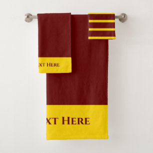 Monogram Personalised Maroon Burgundy Gold Yellow Bath Towel Set