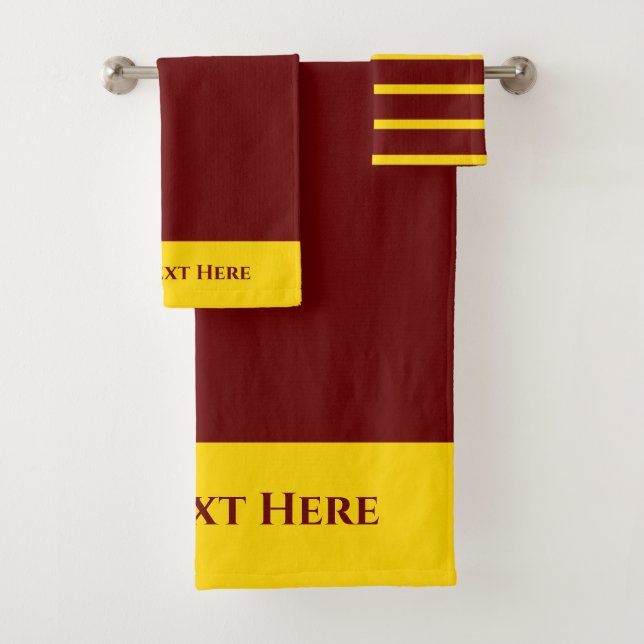 Monogram Personalised Maroon Burgundy Gold Yellow  Bath Towel Set (Insitu)