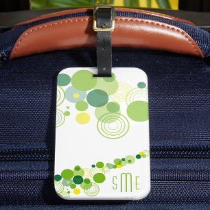 Monogram Personalised Modern Green Circle Pattern Luggage Tag