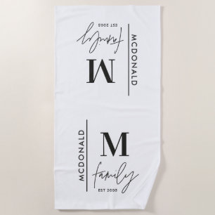 Monogram personalised modern minimal chic family beach towel