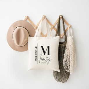 Monogram personalised modern minimal chic family tote bag
