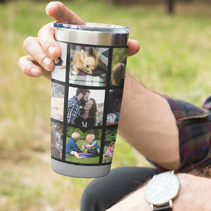 Monogram personalised modern multi photo collage insulated tumbler