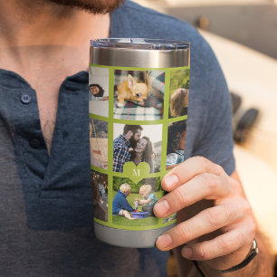 Monogram personalised modern multi photo collage insulated tumbler