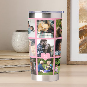 Monogram personalised modern multi photo collage insulated tumbler