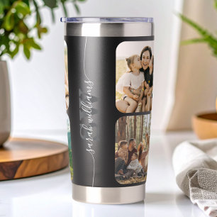 Monogram Personalised Name 6 Photo Collage Insulated Tumbler