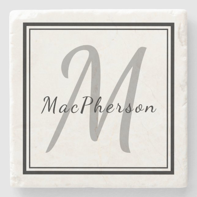 Monogram Personalised Name Marble Stone Coaster (Front)