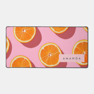 Monogram Personalised Orange Slice Pattern Desk Mat