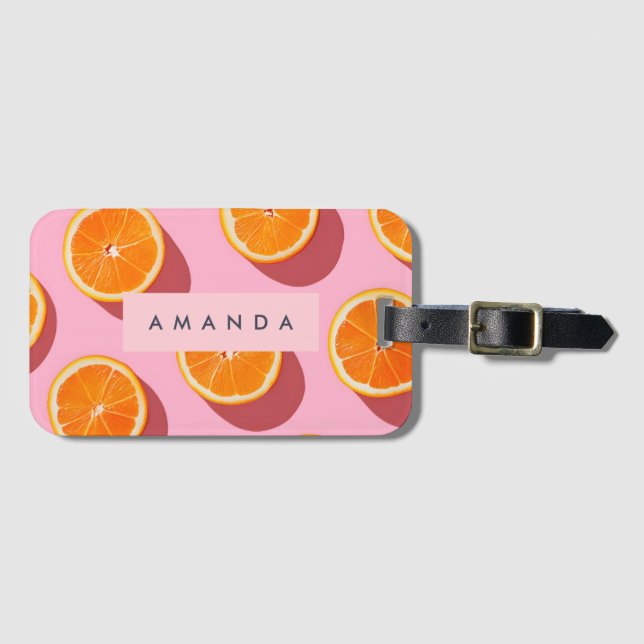 Monogram Personalised Orange Slice Pattern Luggage Tag (Front Horizontal)