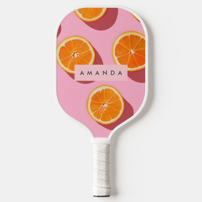 Monogram Personalised Orange Slice Pattern Pickleball Paddle (Front)