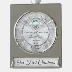 Monogram Personalised Our 1st Christmas Together Silver Plated Banner Ornament
