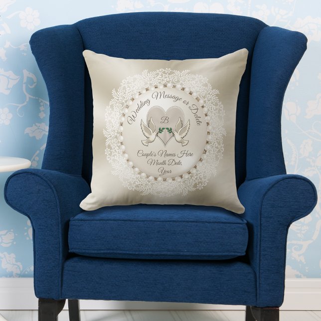 Monogram Personalised, Pearl Bridal Shower Gifts Cushion (Wedding present from groom to bride. Personalized wedding gift ideas for bride and groom. Pillow.)