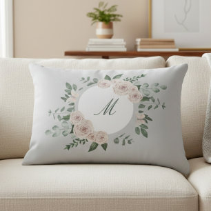 Monogram personalised pillow floral wreath