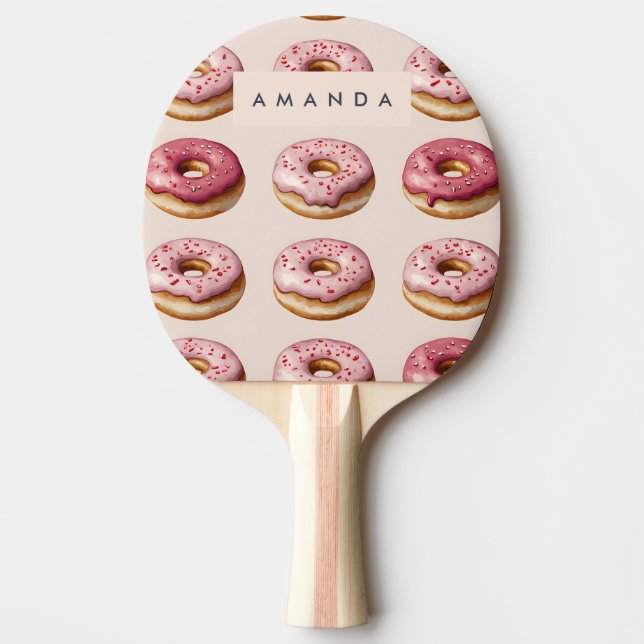 Monogram Personalised Pink Doughnut Pattern Ping Pong Paddle (Front)