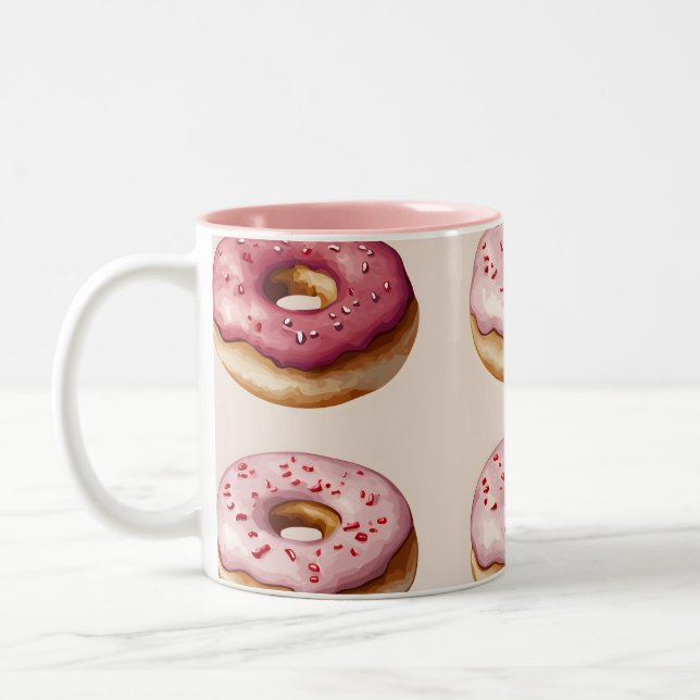 Monogram Personalised Pink Doughnut Pattern Two-Tone Coffee Mug (Left)