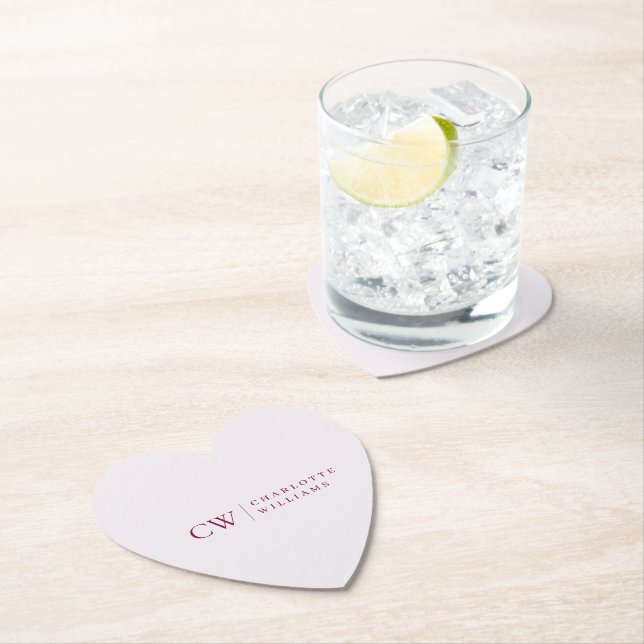 Monogram Personalised Pink Heart Paper Coaster (Insitu)