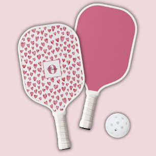 Monogram Personalised Pink Heart Pickleball Paddle