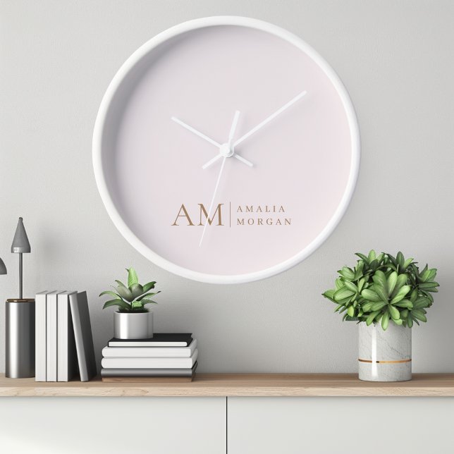 Monogram Personalised Pink Initial And Name  Clock (Creator Uploaded)