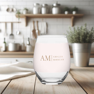 Monogram Personalised Pink Initial And Name  Stemless Wine Glass