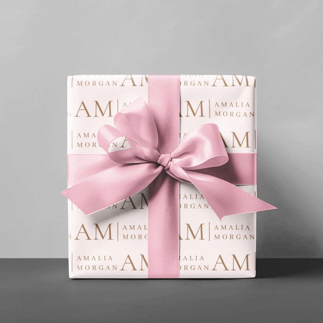 Monogram Personalised Pink Initial And Name  Wrapping Paper (Creator Uploaded)